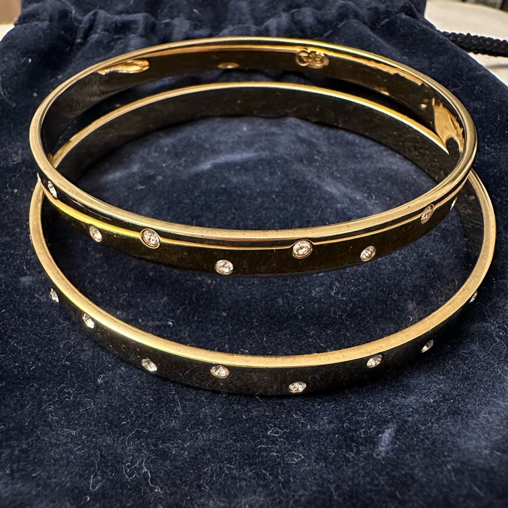 Swarovski Gold Color and Rhinestone Crystal Bangle Bracelets (2)